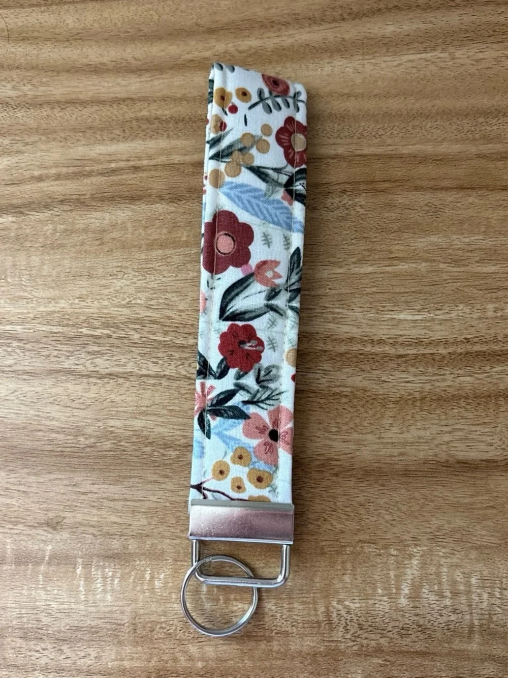 Floral Wristlet Key Holder - White with Multicolor Flowers